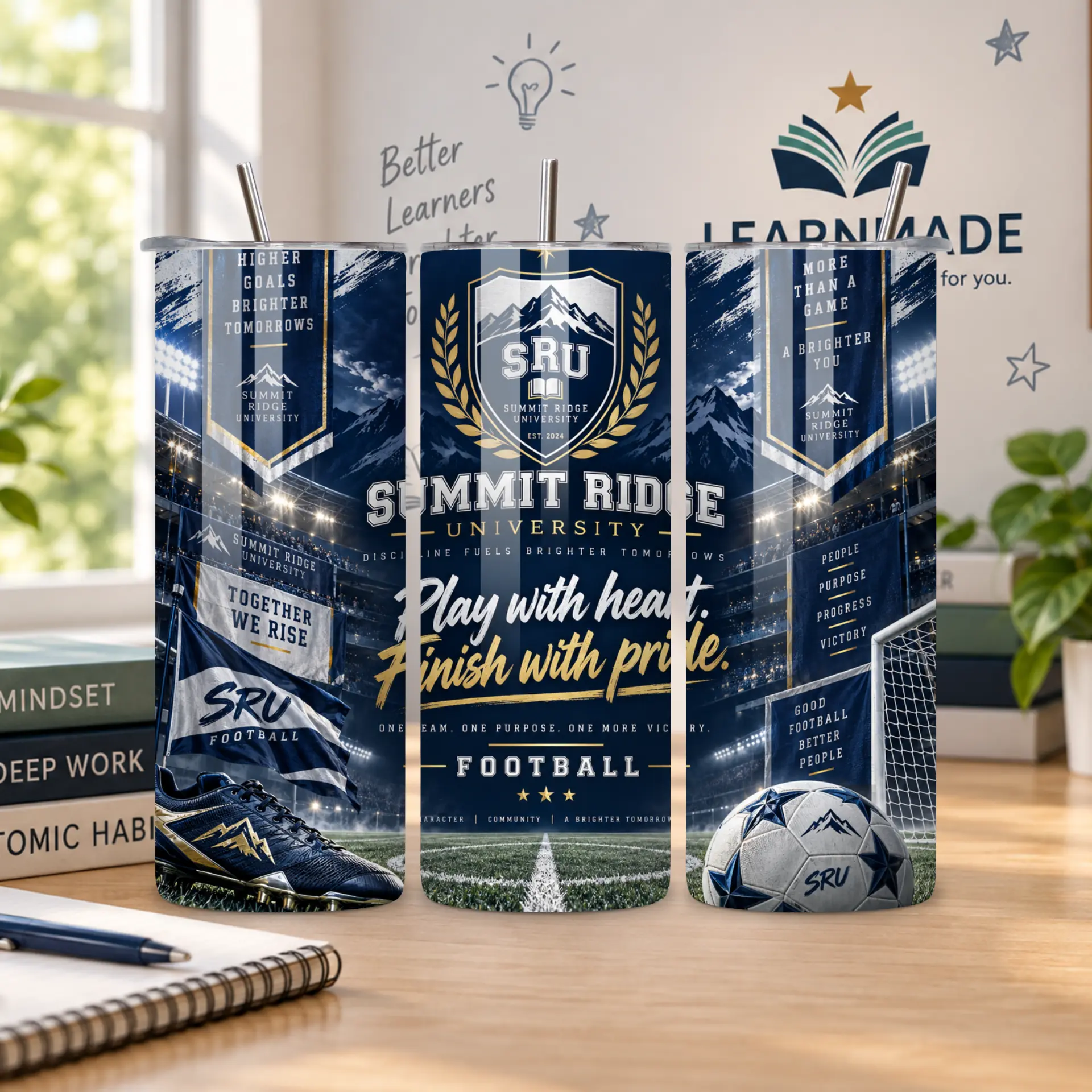 Play With Heart. Finish With Pride. Wrap design on a 20oz Tumbler