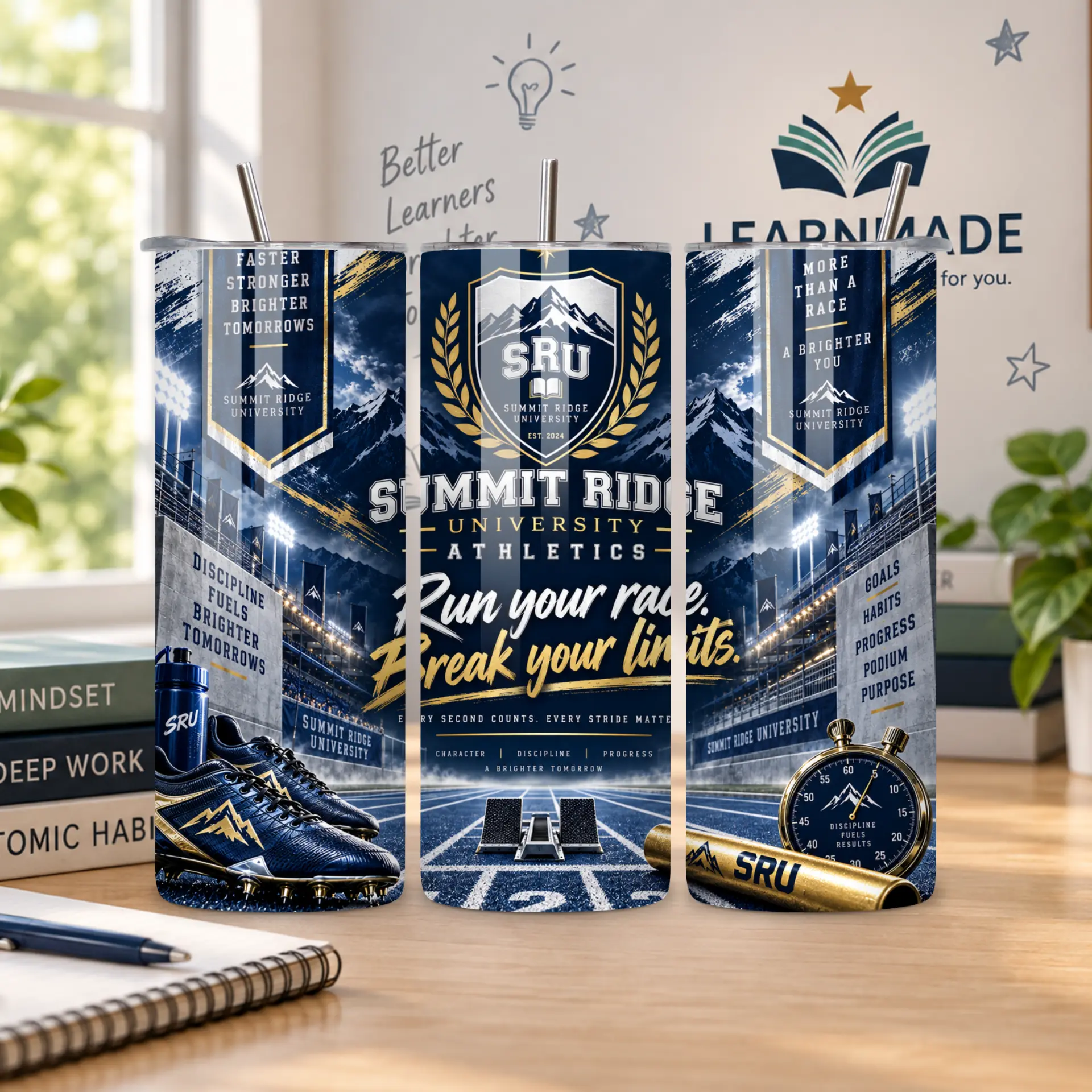 Run Your Race. Break Your Limits. Wrap design on a 20oz Tumbler