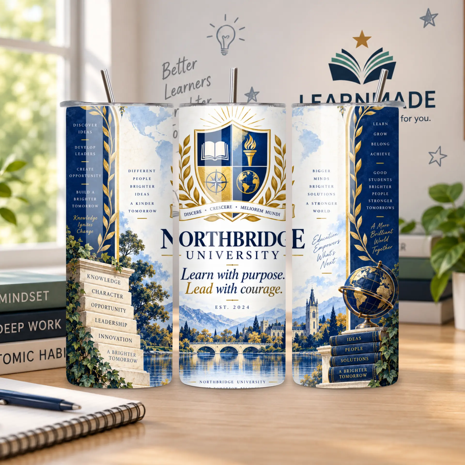 Learn with Purpose Wrap design on a 20oz Tumbler
